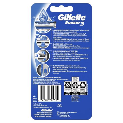  Gillette Sensor3 Comfort Disposable Razors for Men, 8 Count, Lubrastrip Glides Easily Over Your Skin