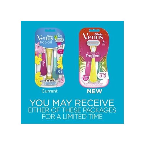  Gillette Venus Tropical Disposable Razors for Women, 3+1 Count, Designed for a Smooth Shave, Tropical Fragrance Scented Handles