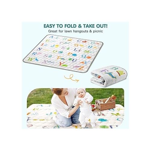  Gimars 50”x50” 2 in 1 Crawling & Learning Baby Play Mat with Vivid Pattern & Alphabet, Thick One-Piece Foam Play Playpen Mat, Non-Slip & Machine Washable Baby Crawling Mat for Infants,Toddlers