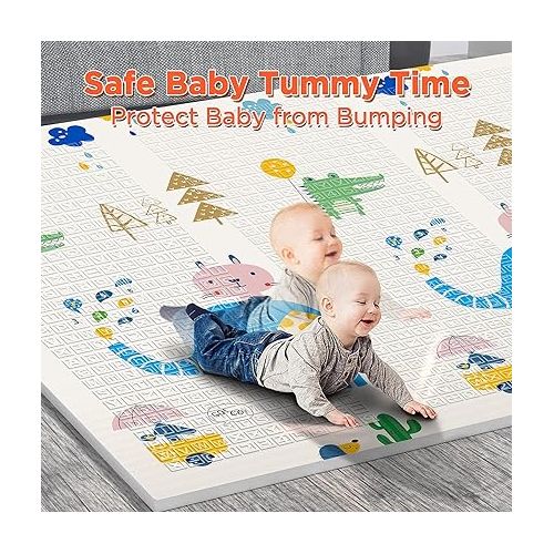  Gimars XL BPA Free 0.4 in Reversible Foldable Baby Play Mat, Waterproof Foam Floor Baby Crawling Mat, Portable Baby Playmat for Infants, Toddler, Kids, Indoor Outdoor Use (79 x71x0.6nch)