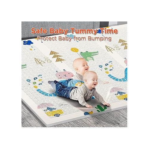  Gimars XL BPA Free 0.6 inch Reversible Foldable Baby Play Mat, Elephant&Giraffe, 79×71in