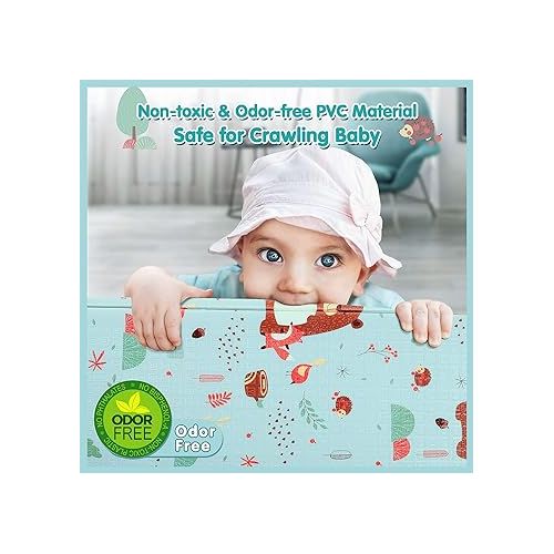  Gimars XL 0.6 inch Thicker Reversible Foldable Baby Play Mat, Waterproof Foam Floor Baby Crawling Mat, Portable Baby Playmat for Infants, Toddler, Kids, Indoor Outdoor Use