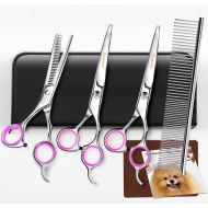 [아마존 핫딜] [아마존핫딜]Gimars Titanium Coated 3CR Stainless Steel Dog Grooming Scissors Kit, Heavy Duty Pet Grooming Trimmer Kit - Thinning, Straight, Curved Shears with Comb for Long & Short Hair, Fur f