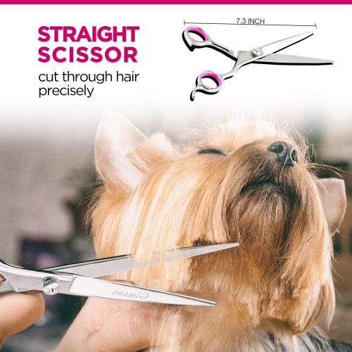  [아마존 핫딜] [아마존핫딜]Gimars Titanium Coated 3CR Stainless Steel Dog Grooming Scissors Kit, Heavy Duty Pet Grooming Trimmer Kit - Thinning, Straight, Curved Shears with Comb for Long & Short Hair, Fur f