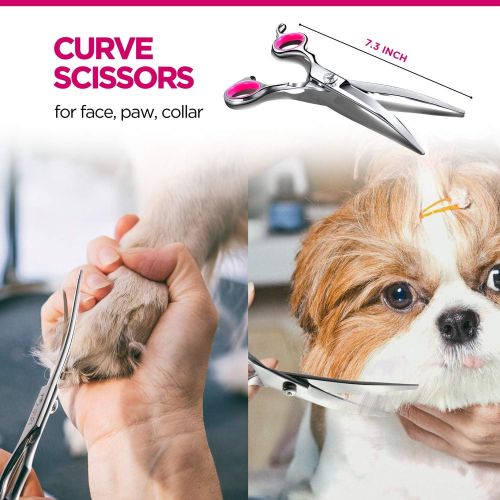  [아마존 핫딜] [아마존핫딜]Gimars Titanium Coated 3CR Stainless Steel Dog Grooming Scissors Kit, Heavy Duty Pet Grooming Trimmer Kit - Thinning, Straight, Curved Shears with Comb for Long & Short Hair, Fur f