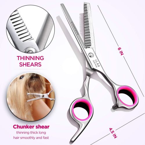  [아마존 핫딜] [아마존핫딜]Gimars Titanium Coated 3CR Stainless Steel Dog Grooming Scissors Kit, Heavy Duty Pet Grooming Trimmer Kit - Thinning, Straight, Curved Shears with Comb for Long & Short Hair, Fur f