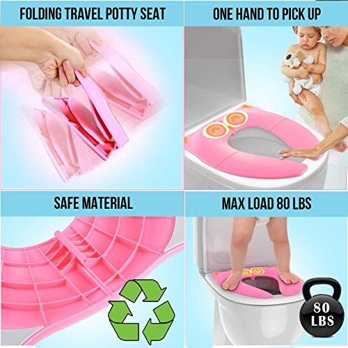  [아마존베스트]Gimars Upgrade Folding Large Non Slip Silicone Pads Travel Portable Reusable Toilet Potty Training Seat Covers Liners with Carry Bag for Babies, Toddlers and Kids,Pink