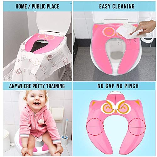  [아마존베스트]Gimars Upgrade Folding Large Non Slip Silicone Pads Travel Portable Reusable Toilet Potty Training Seat Covers Liners with Carry Bag for Babies, Toddlers and Kids,Pink