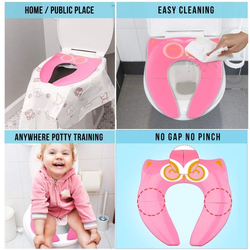  [아마존베스트]Gimars Upgrade Folding Large Non Slip Silicone Pads Travel Portable Reusable Toilet Potty Training Seat Covers Liners with Carry Bag for Babies, Toddlers and Kids,Pink