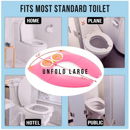  [아마존베스트]Gimars Upgrade Folding Large Non Slip Silicone Pads Travel Portable Reusable Toilet Potty Training Seat Covers Liners with Carry Bag for Babies, Toddlers and Kids,Pink