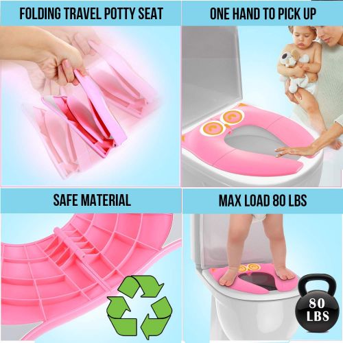  [아마존베스트]Gimars Upgrade Folding Large Non Slip Silicone Pads Travel Portable Reusable Toilet Potty Training Seat Covers Liners with Carry Bag for Babies, Toddlers and Kids,Pink