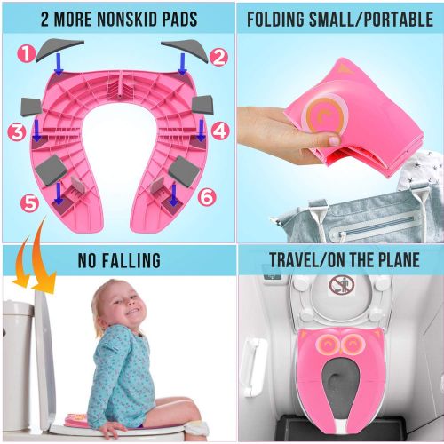  [아마존베스트]Gimars Upgrade Folding Large Non Slip Silicone Pads Travel Portable Reusable Toilet Potty Training Seat Covers Liners with Carry Bag for Babies, Toddlers and Kids,Pink