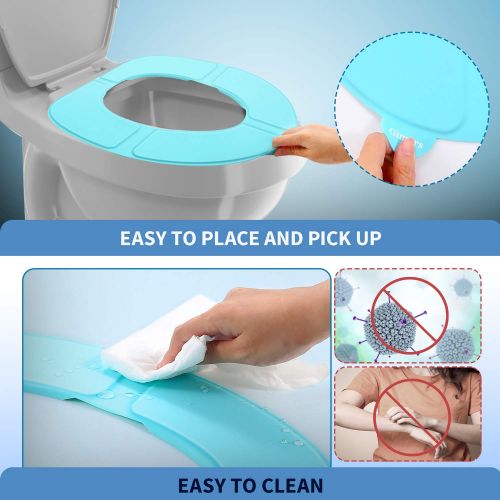  [아마존베스트]Gimars Newest Reusable Silicon Folding Public Adults Teens Travel Toilet Potty Seat Covers Protectors, Blue