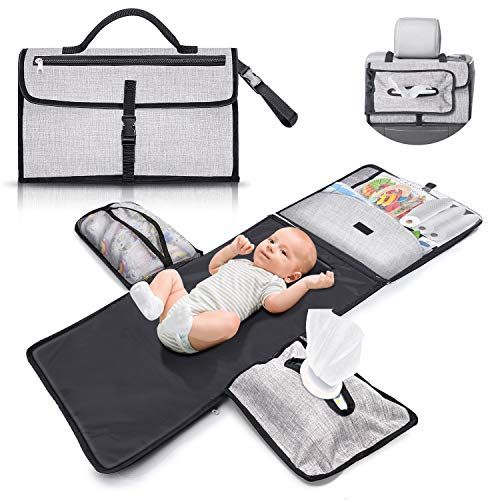  Gimars XL 6 Pockets Holding Anything Portable Baby Diaper Changing Pad, Detachable Waterproof Baby Travel Changing Mat Station with Head Cushion for Diapers Wipes Creams - Perfect