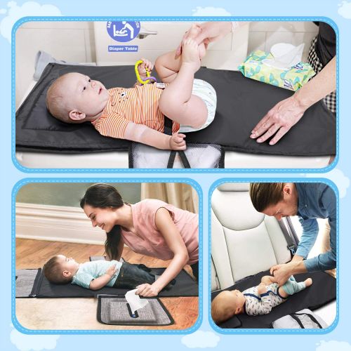  Gimars XL 6 Pockets Holding Anything Portable Baby Diaper Changing Pad, Detachable Waterproof Baby Travel Changing Mat Station with Head Cushion for Diapers Wipes Creams - Perfect