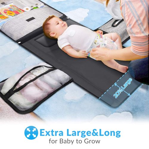  Gimars XL 6 Pockets Holding Anything Portable Baby Diaper Changing Pad, Detachable Waterproof Baby Travel Changing Mat Station with Head Cushion for Diapers Wipes Creams - Perfect