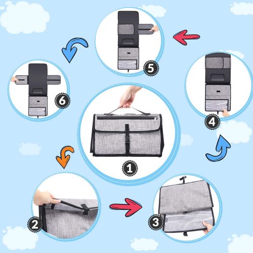  Gimars XL 6 Pockets Holding Anything Portable Baby Diaper Changing Pad, Detachable Waterproof Baby Travel Changing Mat Station with Head Cushion for Diapers Wipes Creams - Perfect