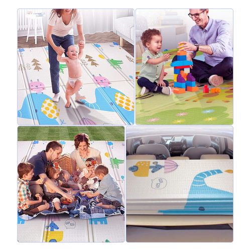  Gimars XL BPA Free 0.6 in Reversible Foldable Baby Play Mat, Waterproof Thick Foam Floor Baby Crawling Mat, Portable Baby Playmat for Infants, Toddler, Kids, Indoor Outdoor Use (79