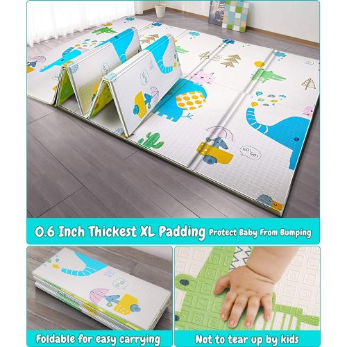  Gimars XL BPA Free 0.6 in Reversible Foldable Baby Play Mat, Waterproof Thick Foam Floor Baby Crawling Mat, Portable Baby Playmat for Infants, Toddler, Kids, Indoor Outdoor Use (79