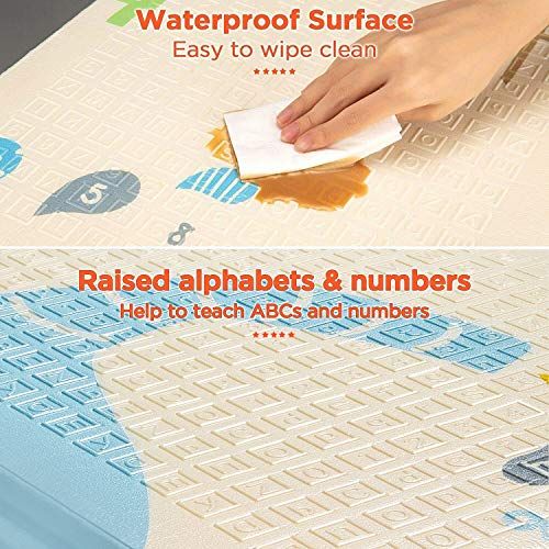  Gimars XL BPA Free 0.6 in Reversible Foldable Baby Play Mat, Waterproof Thick Foam Floor Baby Crawling Mat, Portable Baby Playmat for Infants, Toddler, Kids, Indoor Outdoor Use (79