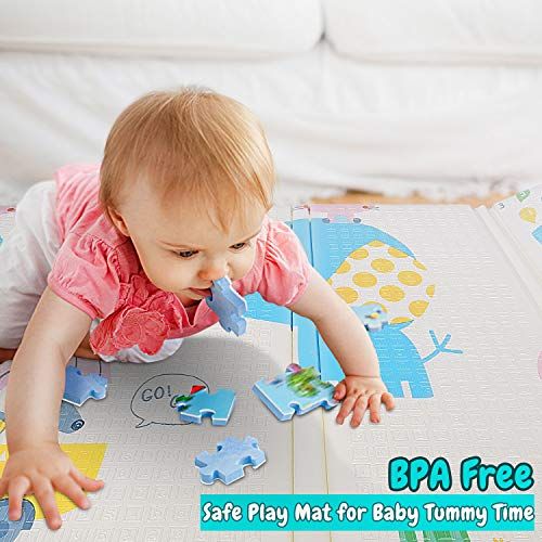  Gimars XL BPA Free 0.6 in Reversible Foldable Baby Play Mat, Waterproof Thick Foam Floor Baby Crawling Mat, Portable Baby Playmat for Infants, Toddler, Kids, Indoor Outdoor Use (79
