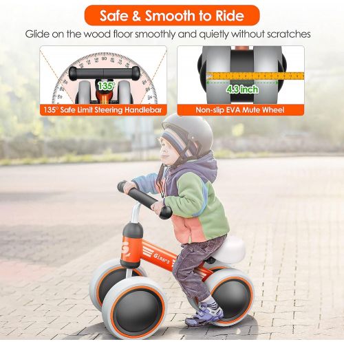  Gimars Baby Balance Bike, Adjustable Seat &No Pedal Baby Mini Bike with 4 Wheels for 1 Year Old Boys & Girls, 10-36 Months Baby Bicycle, Best First Birthday, New Year Gift for Todd