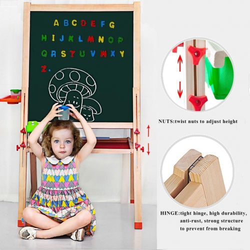  Gimilife Deluxe Easel for Kids, Folding Wooden Art Easel with Chalkboard, Whiteboard, and Storage Bins or Tray, Standing Easel with Magnetic Letters for Early Education (Wood, Fit