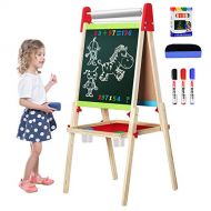 [아마존베스트]Gimilife Easel for Kids, Gimlife White Board Art Easel Chalkboard Double-Sided Dry Erase Whiteboard & Chalkboard Standing for Kids with Easel Paper Roll for Children Toddler Boys Girls Draw