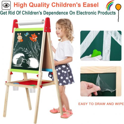  [아마존베스트]Gimilife Easel for Kids, Gimlife White Board Art Easel Chalkboard Double-Sided Dry Erase Whiteboard & Chalkboard Standing for Kids with Easel Paper Roll for Children Toddler Boys Girls Draw