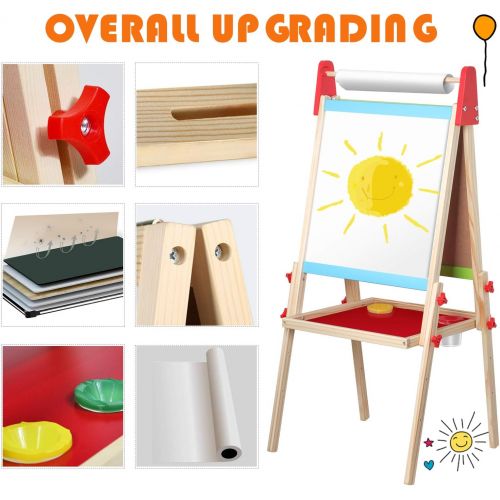  [아마존베스트]Gimilife Easel for Kids, Gimlife White Board Art Easel Chalkboard Double-Sided Dry Erase Whiteboard & Chalkboard Standing for Kids with Easel Paper Roll for Children Toddler Boys Girls Draw