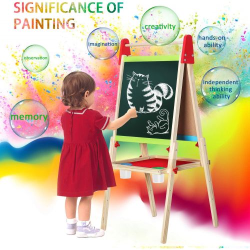  [아마존베스트]Gimilife Easel for Kids, Gimlife White Board Art Easel Chalkboard Double-Sided Dry Erase Whiteboard & Chalkboard Standing for Kids with Easel Paper Roll for Children Toddler Boys Girls Draw