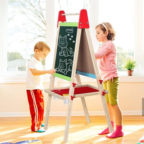  [아마존베스트]Gimilife Easel for Kids, Gimlife White Board Art Easel Chalkboard Double-Sided Dry Erase Whiteboard & Chalkboard Standing for Kids with Easel Paper Roll for Children Toddler Boys Girls Draw