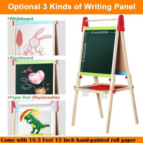  [아마존베스트]Gimilife Easel for Kids, Gimlife White Board Art Easel Chalkboard Double-Sided Dry Erase Whiteboard & Chalkboard Standing for Kids with Easel Paper Roll for Children Toddler Boys Girls Draw