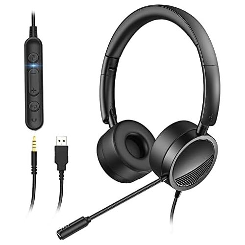  [아마존베스트]Gindoly PC Headset mit Mikrofon, Noise Cancelling & Lautstarkeregler,3,5mm Stereo PC Kopfhoerer fuer Business Skype, Call Center,Office Computer, klarere Stimme, Super Leicht, Ultra