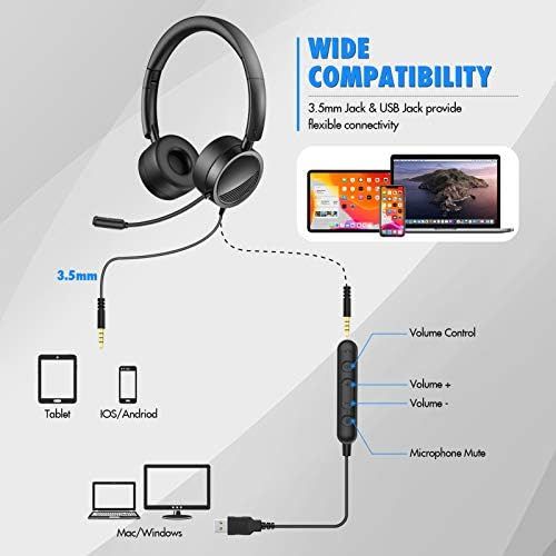  [아마존베스트]Gindoly PC Headset mit Mikrofon, Noise Cancelling & Lautstarkeregler,3,5mm Stereo PC Kopfhoerer fuer Business Skype, Call Center,Office Computer, klarere Stimme, Super Leicht, Ultra