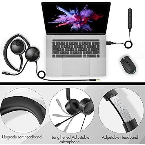  [아마존베스트]Gindoly PC Headset mit Mikrofon, Noise Cancelling & Lautstarkeregler,3,5mm Stereo PC Kopfhoerer fuer Business Skype, Call Center,Office Computer, klarere Stimme, Super Leicht, Ultra