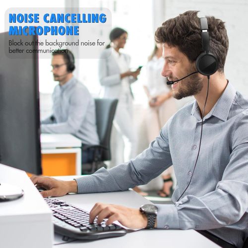  [아마존베스트]Gindoly PC Headset mit Mikrofon, Noise Cancelling & Lautstarkeregler,3,5mm Stereo PC Kopfhoerer fuer Business Skype, Call Center,Office Computer, klarere Stimme, Super Leicht, Ultra