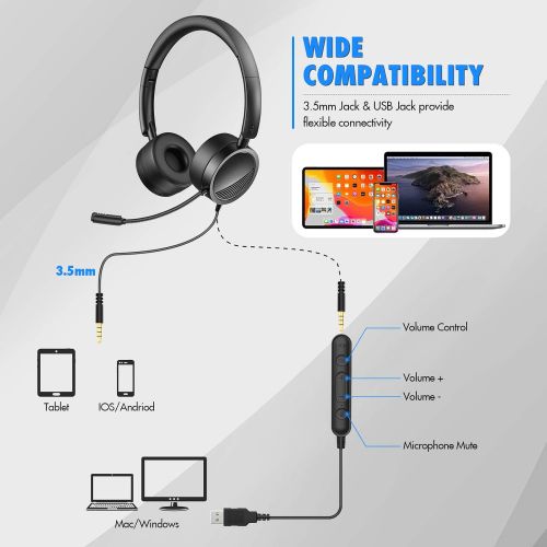  [아마존베스트]Gindoly PC Headset mit Mikrofon, Noise Cancelling & Lautstarkeregler,3,5mm Stereo PC Kopfhoerer fuer Business Skype, Call Center,Office Computer, klarere Stimme, Super Leicht, Ultra