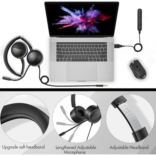  [아마존베스트]Gindoly PC Headset mit Mikrofon, Noise Cancelling & Lautstarkeregler,3,5mm Stereo PC Kopfhoerer fuer Business Skype, Call Center,Office Computer, klarere Stimme, Super Leicht, Ultra