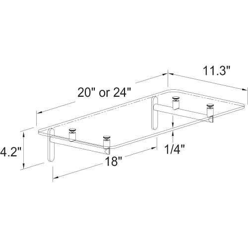  Ginger 0240-24SN Sine 20 Tempered Glass Hotel Shelf Rack, Satin Nickel