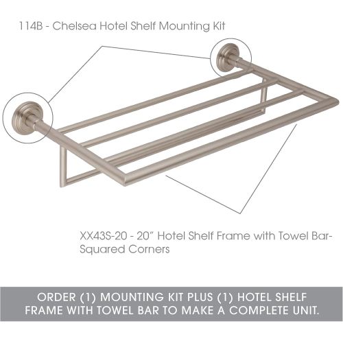  Ginger 24 Hotel Shelf Frame with Towel Bar, Squared Corners - XX43S-24PC - 24 inch Wall Mounted Towel Rack - Polished Chrome - Frame only