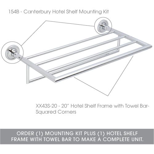  Ginger 24 Hotel Shelf Frame with Towel Bar, Squared Corners - XX43S-24PC - 24 inch Wall Mounted Towel Rack - Polished Chrome - Frame only