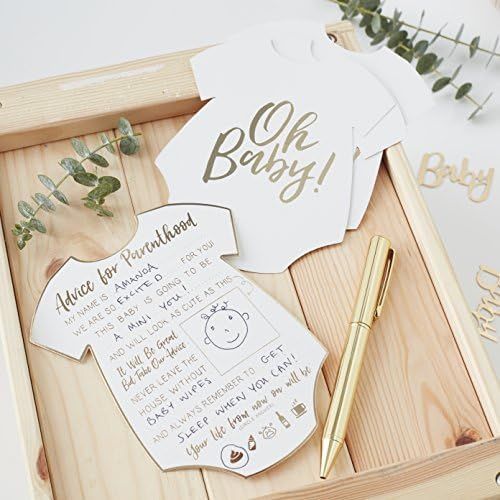  Ginger Ray OB-104 White & Gold Foiled Baby Shower Advice Cards Pack (10Piece)