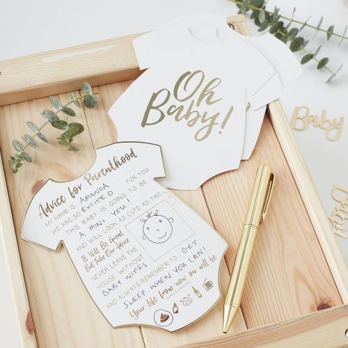  Ginger Ray OB-104 White & Gold Foiled Baby Shower Advice Cards Pack (10Piece)