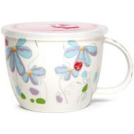 [아마존베스트]GinkgoHome Microwavable Ceramic Noodle Bowl with Handle and Seal Fine Porcelain Floral Design (BlueDaisy)