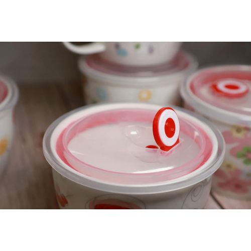  [아마존베스트]GinkgoHome Microwavable Ceramic Noodle Bowl with Handle and Seal Fine Porcelain Floral Design (BlueDaisy)