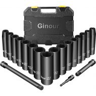 [아마존핫딜][아마존 핫딜] Ginour 1/2-Inch Drive Deep Impact Socket Set,19-Piece,Metric, CR-V, 6 Point, 8mm - 24mm,16-Sockets
