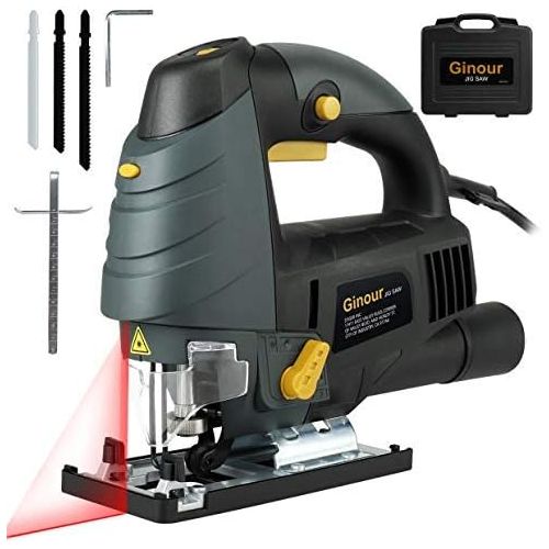  [아마존핫딜][아마존 핫딜] Ginour 7.0A 3000SPM Jigsaw with Laser Guide & LED, 6-level Variable Speed, Bevel Angle (0°-45°), Jig Saw Set With 3PCS Blades, Scale Ruler and Carrying Case