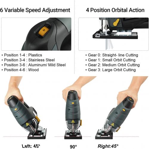  [아마존핫딜][아마존 핫딜] Ginour 7.0A 3000SPM Jigsaw with Laser Guide & LED, 6-level Variable Speed, Bevel Angle (0°-45°), Jig Saw Set With 3PCS Blades, Scale Ruler and Carrying Case