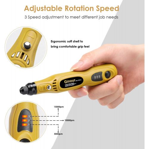  [아마존 핫딜] Ginour 3.7V Cordless Rotary Tool, 3 Speed Adjustment with 32-Piece Rotary Accessory Kit, Collet Size 3/32-inch(2.3mm), USB Charging Cable for Small DIY Project